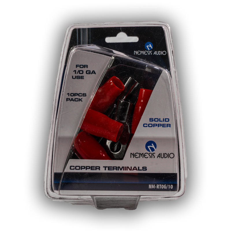 Nemesis Audio NM-RT0G/10 Copper Ring Terminals for 1/0 Gauge Use – 10 Pack