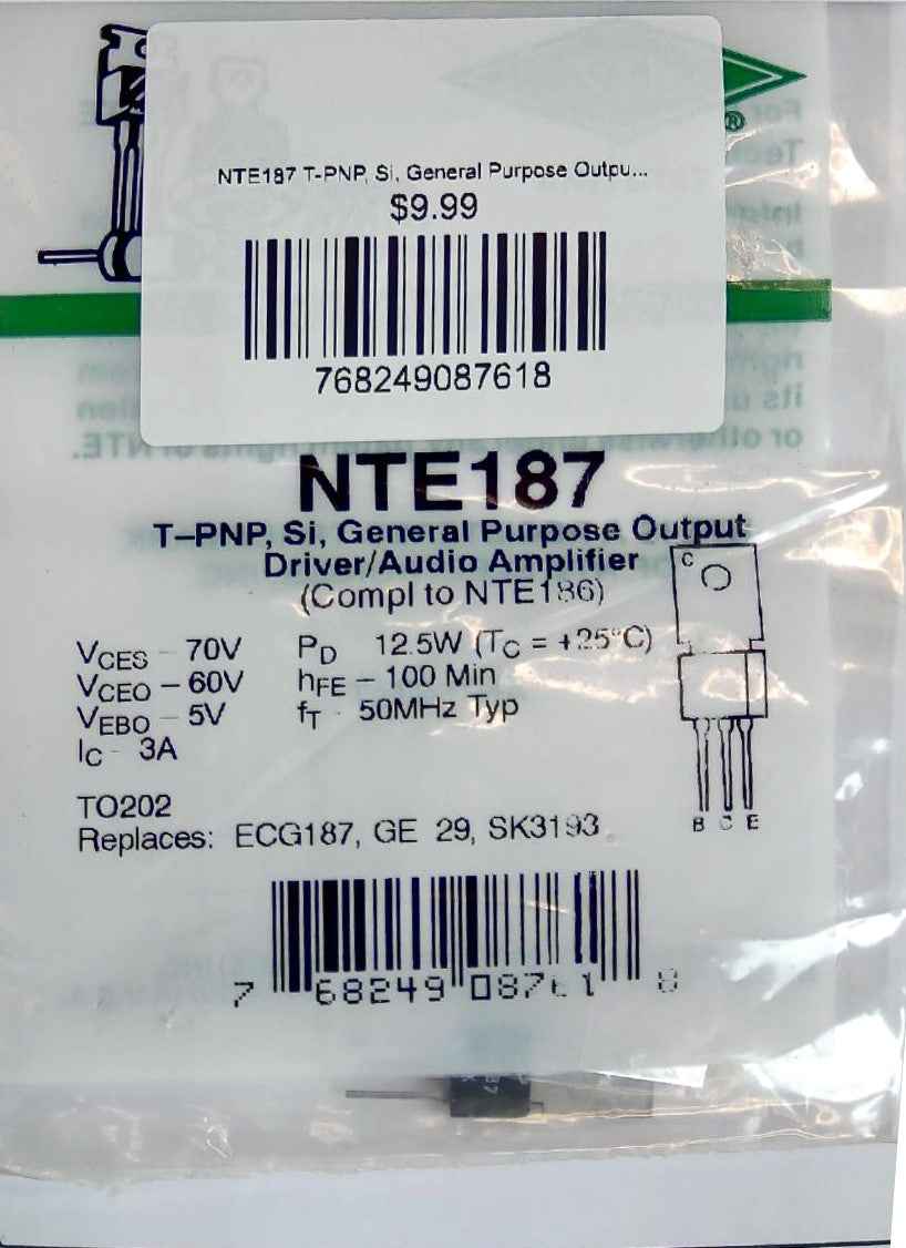 NTE187 T-PNP, Si, General Purpose Output Driver/Audio amplifier NTE