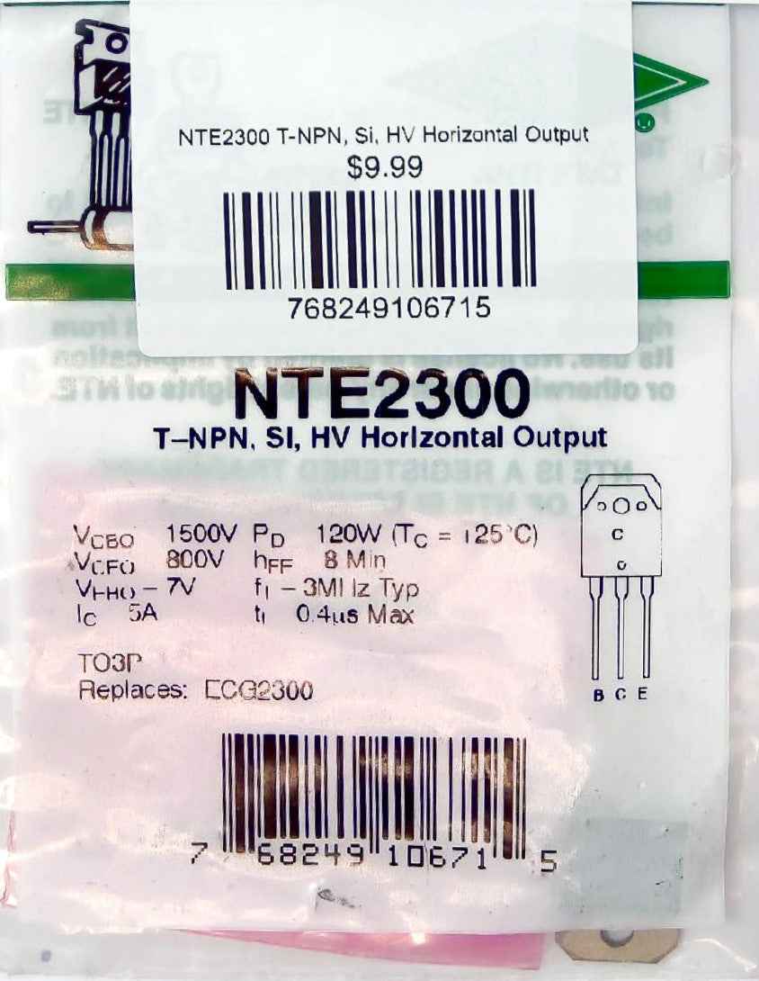 NTE2300 T-NPN, Si, HV Horizontal Output NTE