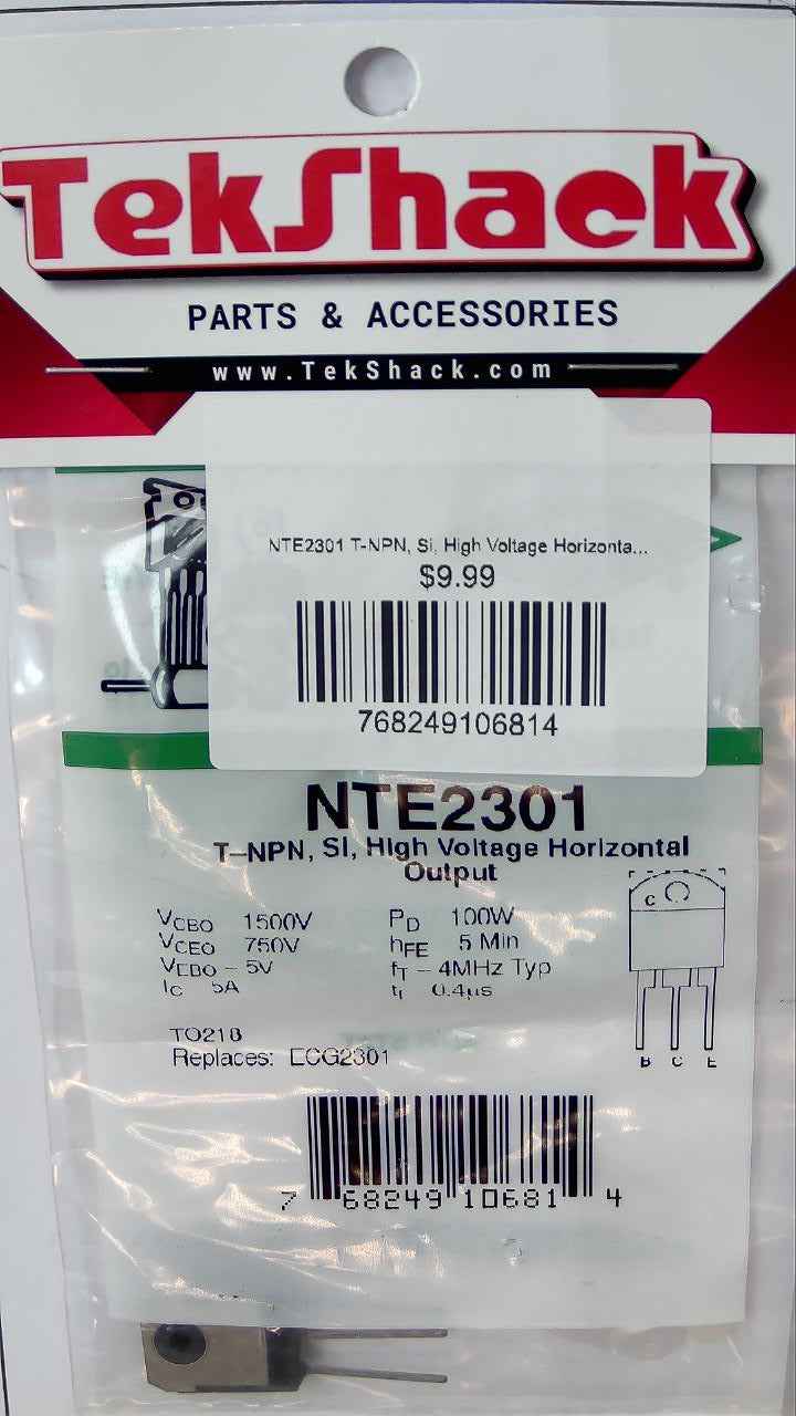 NTE2301 T-NPN, Si, High Voltage Horizontal Output NTE