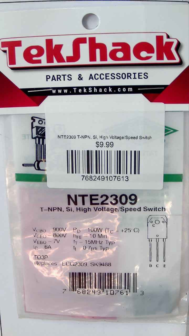 NTE2309 T-NPN, Si, High Voltage/Speed Switch NTE