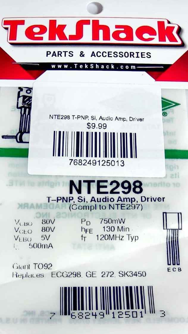 NTE298 T-PNP, Si, Audio Amp, Driver NTE