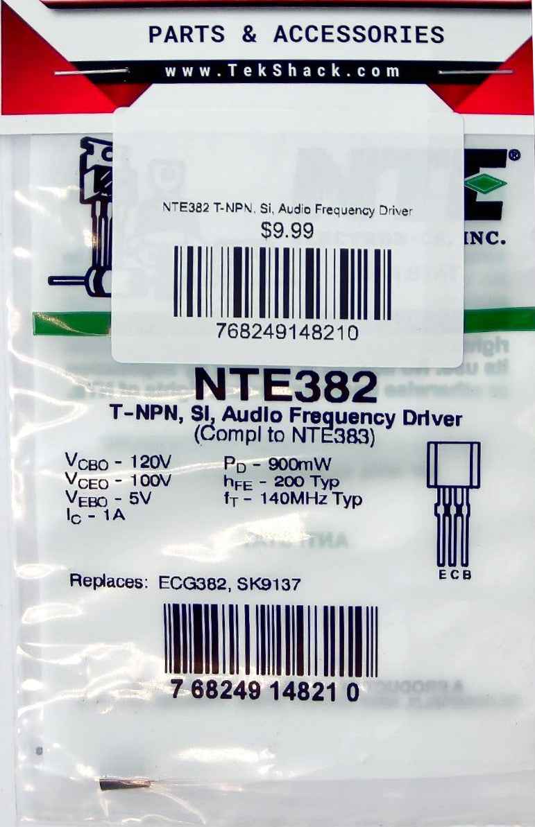 NTE382 T-NPN, Si, Audio Frequency Driver NTE