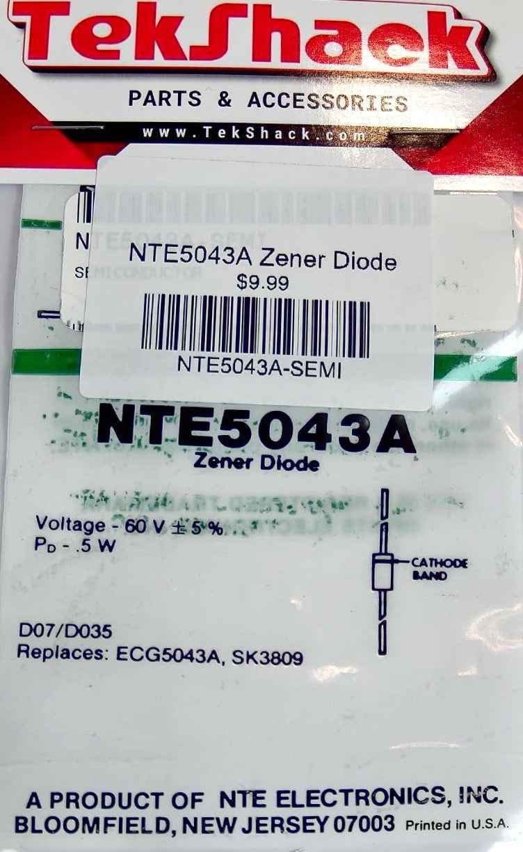 NTE5043A Zener Diode 12V 0.5W DO-35 Through-Hole NTE