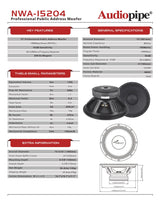 15“  Pro Audio Woofer (NWA-15204) Audiopipe