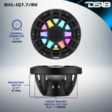 NXL 7.7” 2-Way Coaxial Marine Speaker with Bullet Tweeter, Digital LED Lights & White Deck LED | 175W RMS 4-Ohm