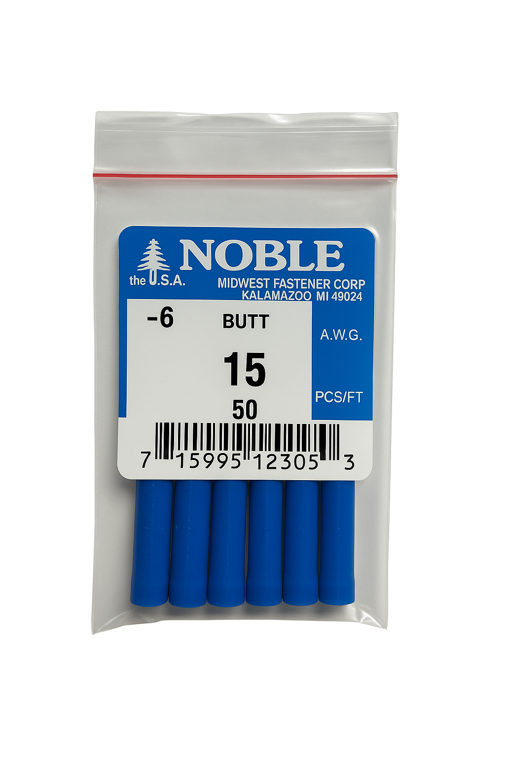 Noble Butt Connector – Vinyl Insulated 6 GA Blue (5-Pack) #15 Noble