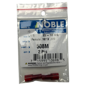 Noble Female Fully Insulated Nylon Disconnect Terminal – .187 Tab, 22-18 GA, 2-Pack #508M Noble