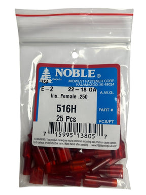 Noble Female Fully Insulated Nylon Disconnect Terminal – .250 Tab, 22-18 GA, 25-Pack #516H Noble