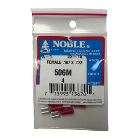 Noble Female Vinyl Disconnect Terminal – .187 Tab, 22-18 GA, 4-Pack #506M Noble
