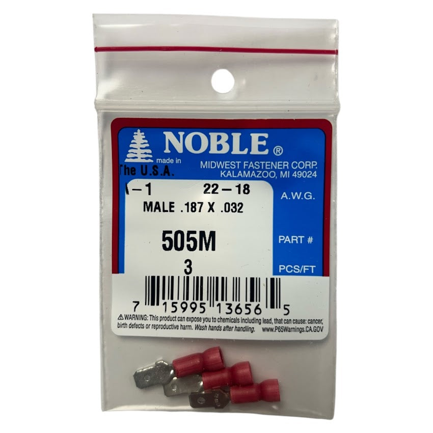 Noble Male Vinyl Disconnect Terminal – .187 Tab, 22-18 GA, 3-Pack #505M Noble