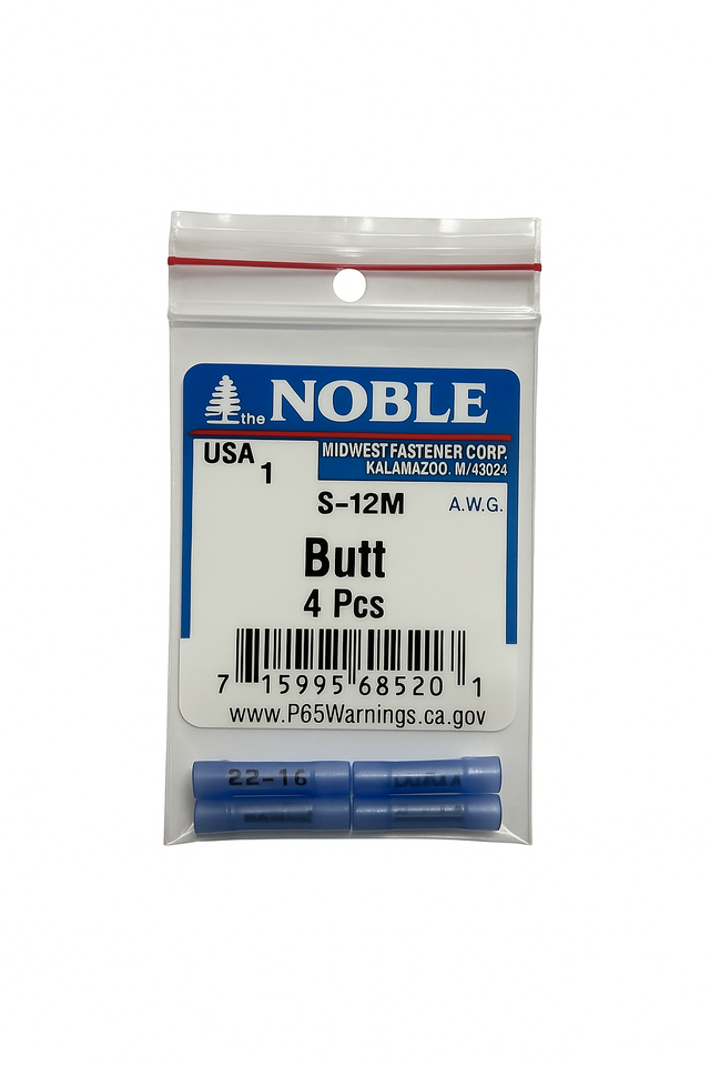 Noble Terminal Butt Splice – Nylon 16–14 GA (4-Pack) #S-12M Noble