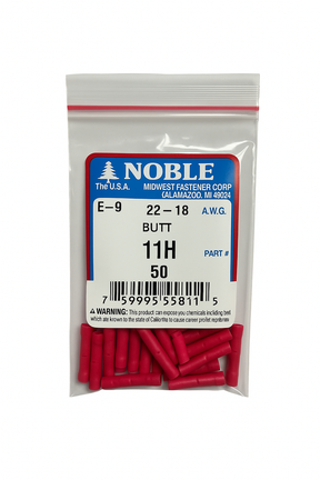 Noble Terminal Butt Splice – Vinyl 22–18 GA (50-Pack) #11H Noble