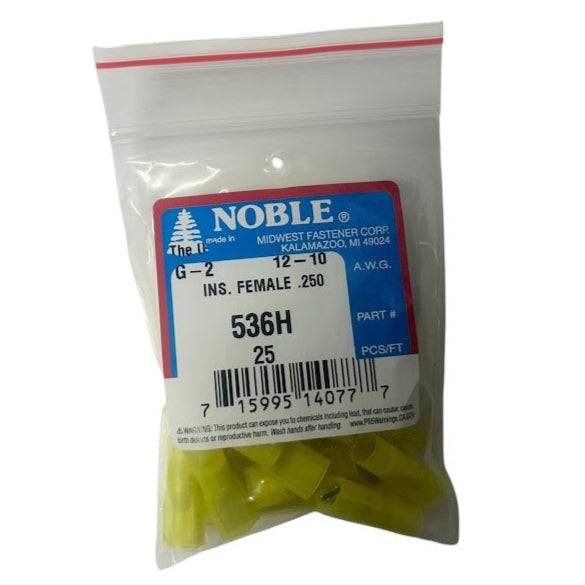 Noble Terminal Disconnect Female Fully-Insulated Nylon – .250 12-10GA (25-Pack) #536H Noble