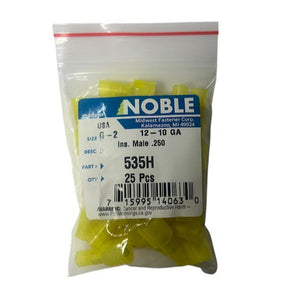 Noble Terminal Disconnect Male Fully-Insulated Nylon – .250 12-10GA (25-Pack) #535H Noble