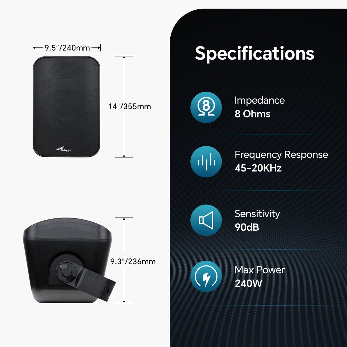 8” 2-Way Weatherproof Professional Monitor Speaker (ODP-870T-BLK), Sold individually Audiopipe