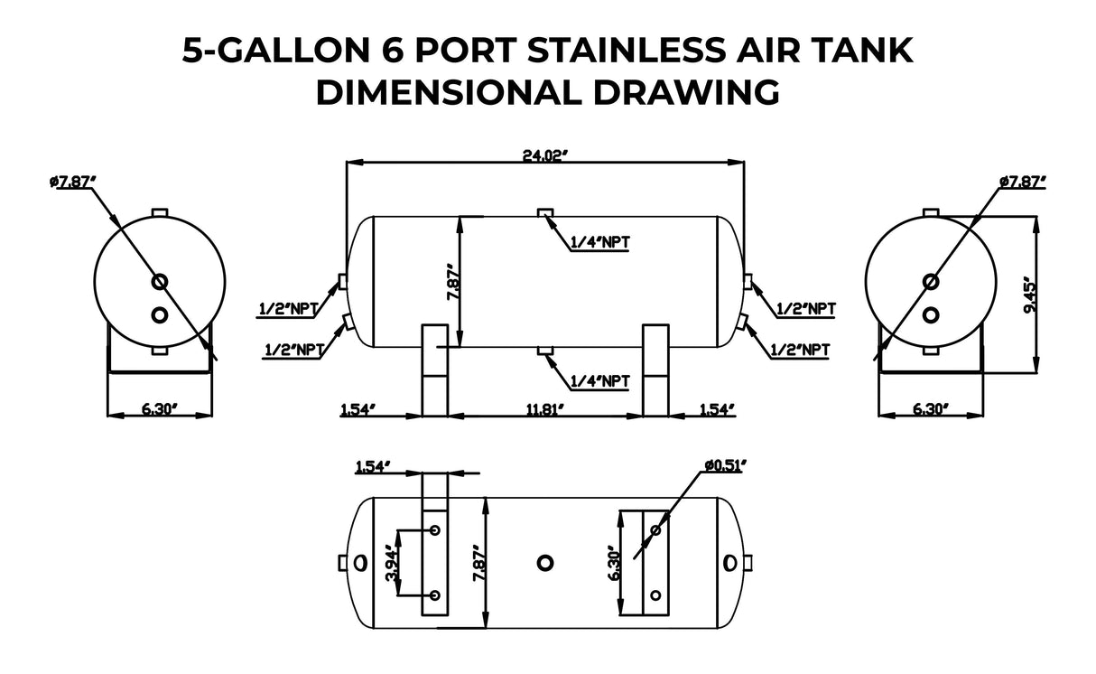 Open Box 5 Gallon Stainless Steel 6 Port Air Tank HornBlasters