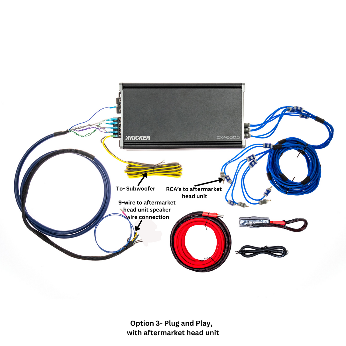 Kicker Plug & Play Full System 5 Channel Amplifier and Subwoofer Bundle  | '18- '23 JL Wrangler/ '20- '23 JT Gladiator