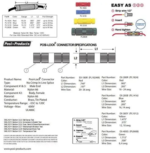 Posi-Lock Splice connector PL0608 6 - 8 GA GREEN USA MADE 10 pack AC/DC WIRE AND SUPPLY
