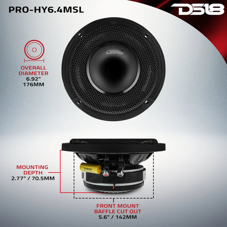 DS18 PRO 6.5" Shallow Coaxial Hybrid Mid-Range Loudspeaker with Built-in Driver 150 Watts Rms 4-Ohm