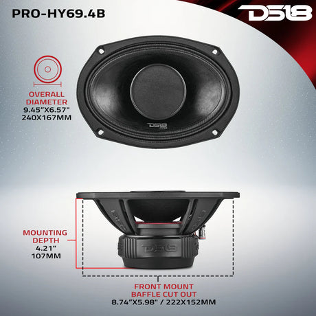 DS18 PRO 6x9" Water Resistant Hybrid Mid-Range Loudspeaker with Built-in Driver 250 Watts Rms 4-Ohm