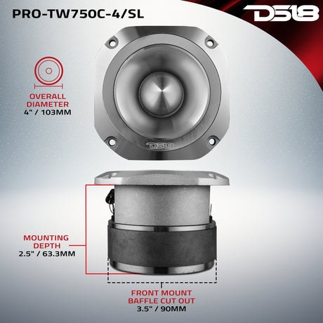 4” Super Bullet Tweeter with 1.5” Titanium Voice Coil and Oversized Ferrite Magnet 200 Watts 4-Ohm