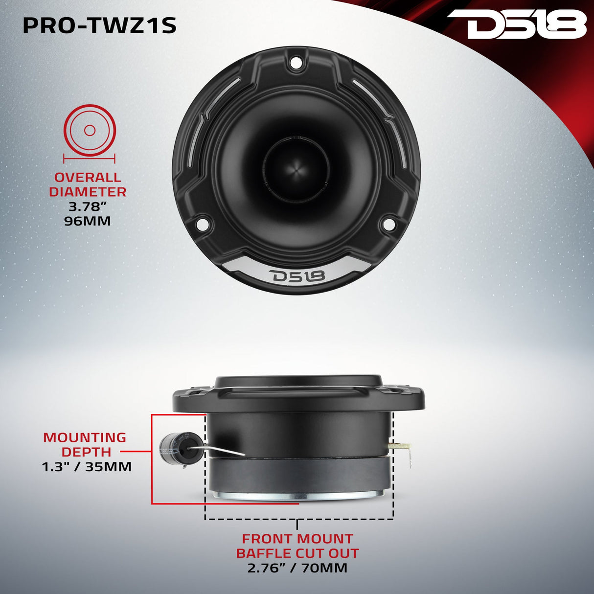 3.8" Shallow-Mount Super Bullet Compression Tweeter with 1" Aluminum Voice Coil | 100 Watts Rms 4-Ohm