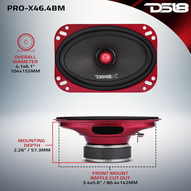 PRO-X 4x6” Mid-Range Loudspeaker with Bullet | 100W RMS 4-Ohm