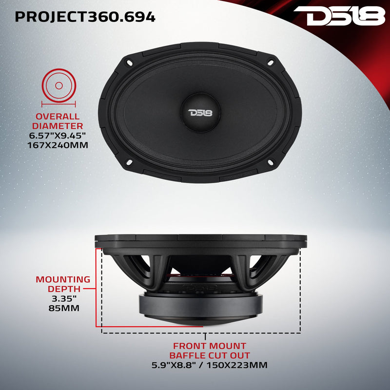 PROJECT360 6x9” High-Sensitivity Mid-High Loudspeaker - 300W RMS 4-Ohm - Rotating Recone Design For Quick Repair