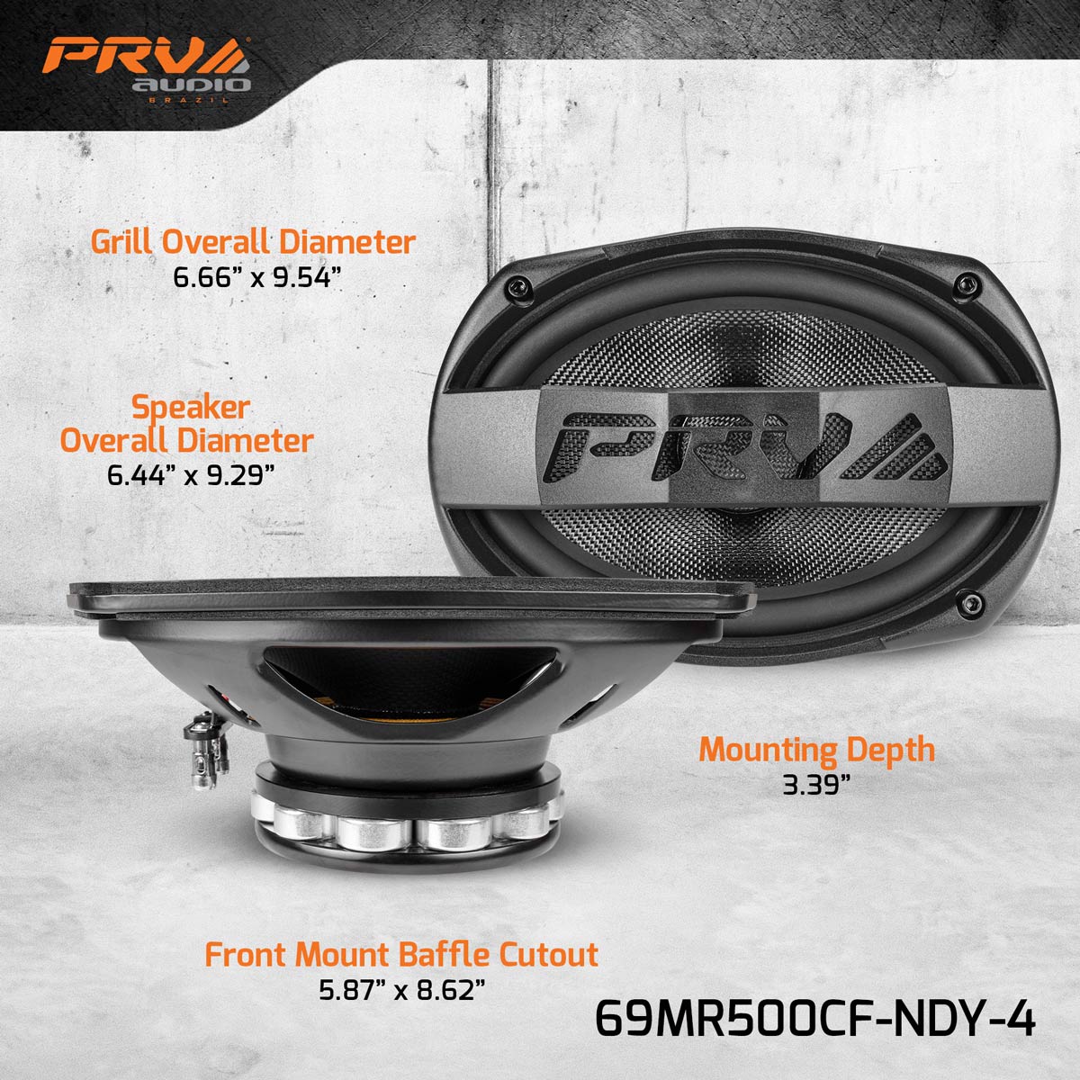 PRV AUDIO Carbon Fiber 6x9 Midrange Speaker 500 Watts 4 Ohm Neodymium 69MR500CF-NDY-4 (PAIR) PRV
