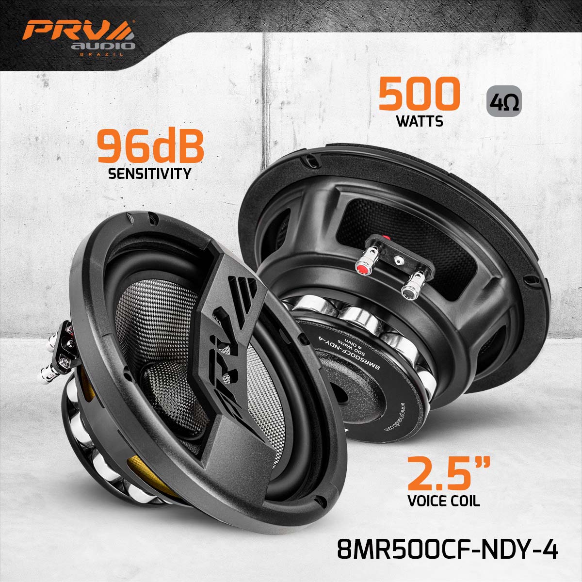 PRV AUDIO Carbon Fiber 8" Midrange Speaker 500 Watts 4 Ohm Neodymium 8MR500CF-NDY-4 Water Resistant Pro PRV