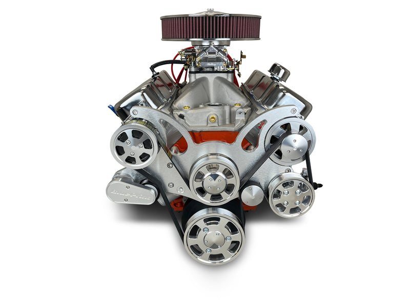 GM Big Block Compatible 502 c.i. Pro Series Engine - 627 Horsepower - Deluxe Dressed -Polished Pulley Kit - Carbureted