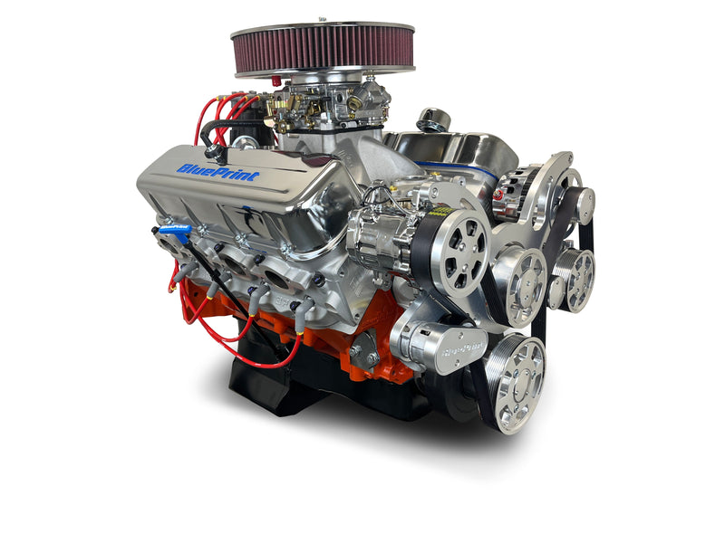 GM Big Block Compatible 502 c.i. Pro Series Engine - 627 Horsepower - Deluxe Dressed -Polished Pulley Kit - Carbureted