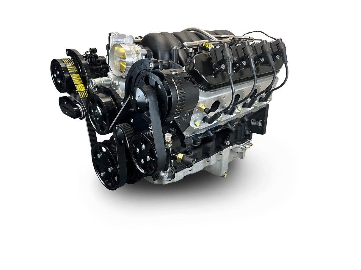 GM LS Compatible 427 c.i. Pro Series Engine - 605 Horsepower - Deluxe Dressed - Black Pulley Kit - Holley Terminator X EFI System
