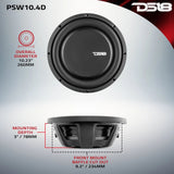 DS18 PSW10.4D 10" 500W RMS Water Resistant Shallow Subwoofer DVC DS18