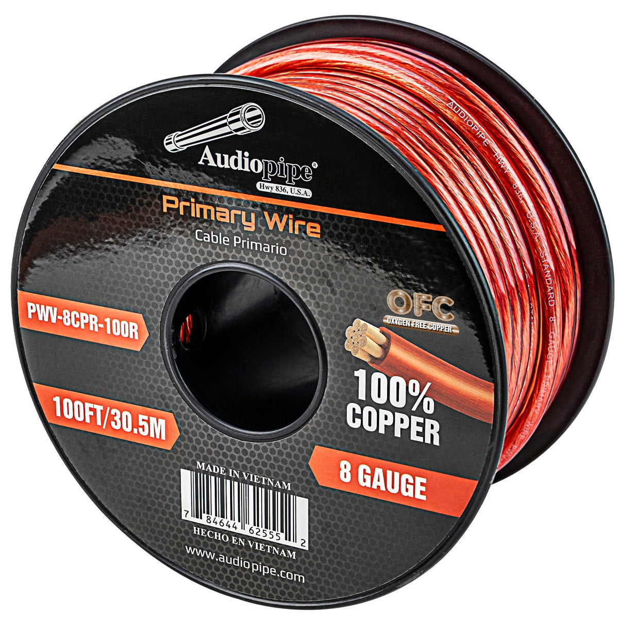 100Ft 8 Gauge Primary Wire (PWV-8CPR-100R) Audiopipe