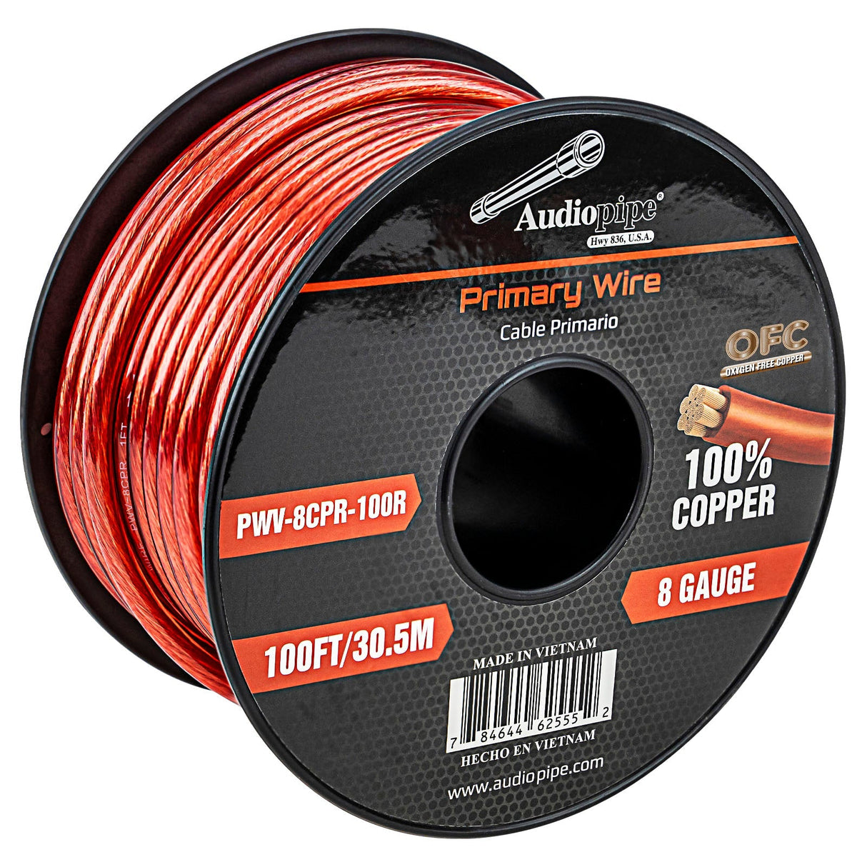 100Ft 8 Gauge Primary Wire (PWV-8CPR-100R) Audiopipe