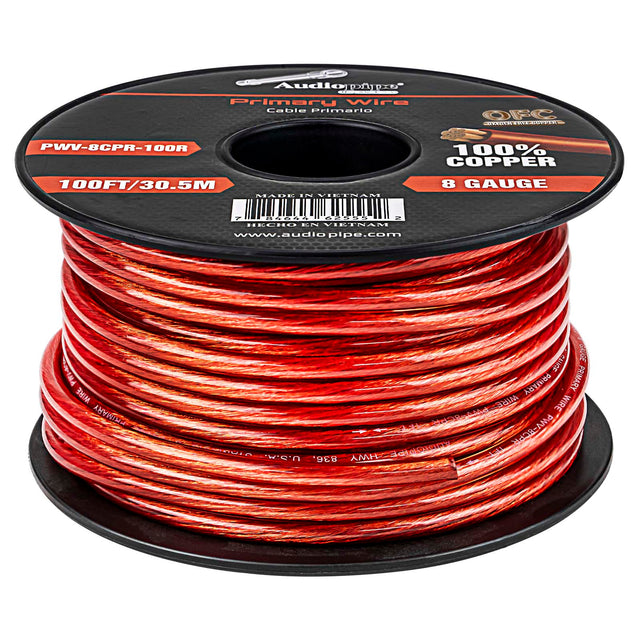 100Ft 8 Gauge Primary Wire (PWV-8CPR-100R) Audiopipe