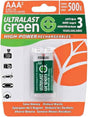 ULGHP2AAA Green High-Power Rechargeable AAA NiMH Batteries, 2 pk UltraLast
