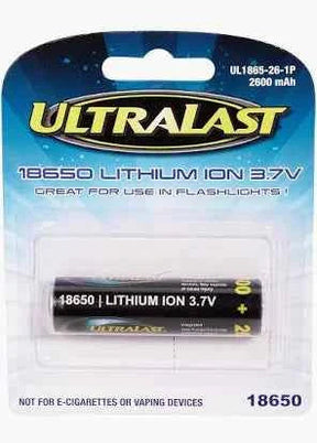 UltraLast Lithium Ion 18650 3.7 V 2600 mAh Rechargeable Battery UL1865-26-1P 1 pk UltraLast