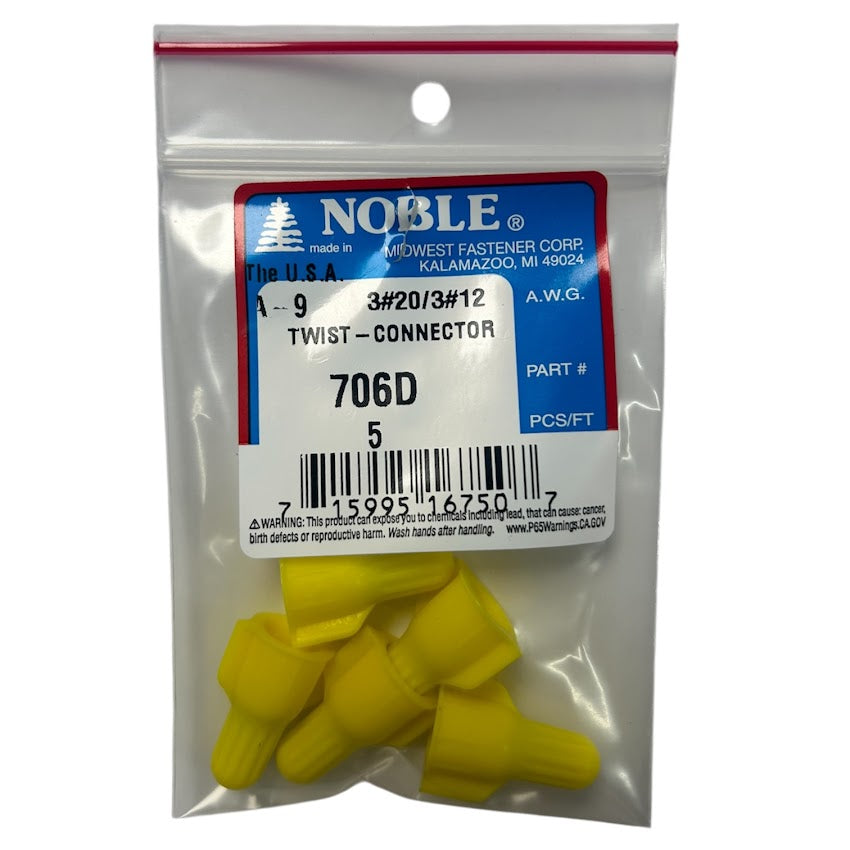 Noble Yellow Twist-On Wire Connector – 3x#20 to 3x#12, 5-Pack #706D Noble