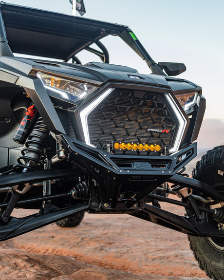 2022-2026 Polaris RZR Pro R, Pro S, Turbo R Machined Billet Front Winch Bumper (Black Anodize) www.elektricoffroad.com