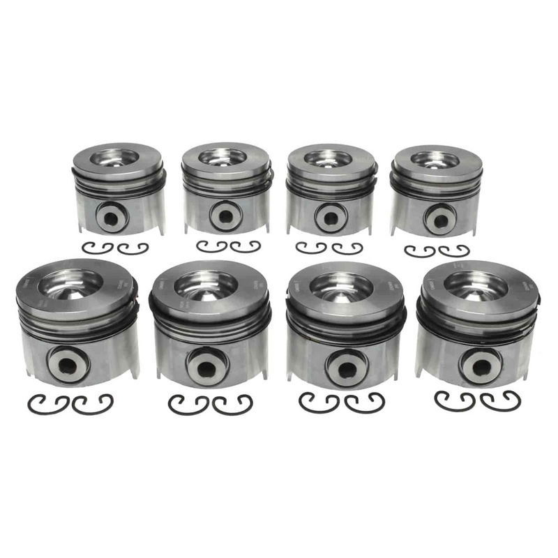 1994-2003 Powerstroke 7.3L Mahle Set of 8 Pistons w/ Rings - .020 - Reduced Compression (224-3409WR.020)