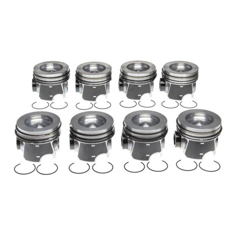 2008-2010 Powerstroke 6.4L Mahle Set of 8 Pistons w/ Rings - Standard - Reduced Compression (224-3953WR)