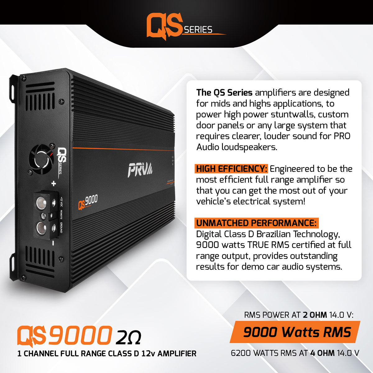 PRV Audio QS9000 2 Ohm 1 Channel Full Range Amplifier
