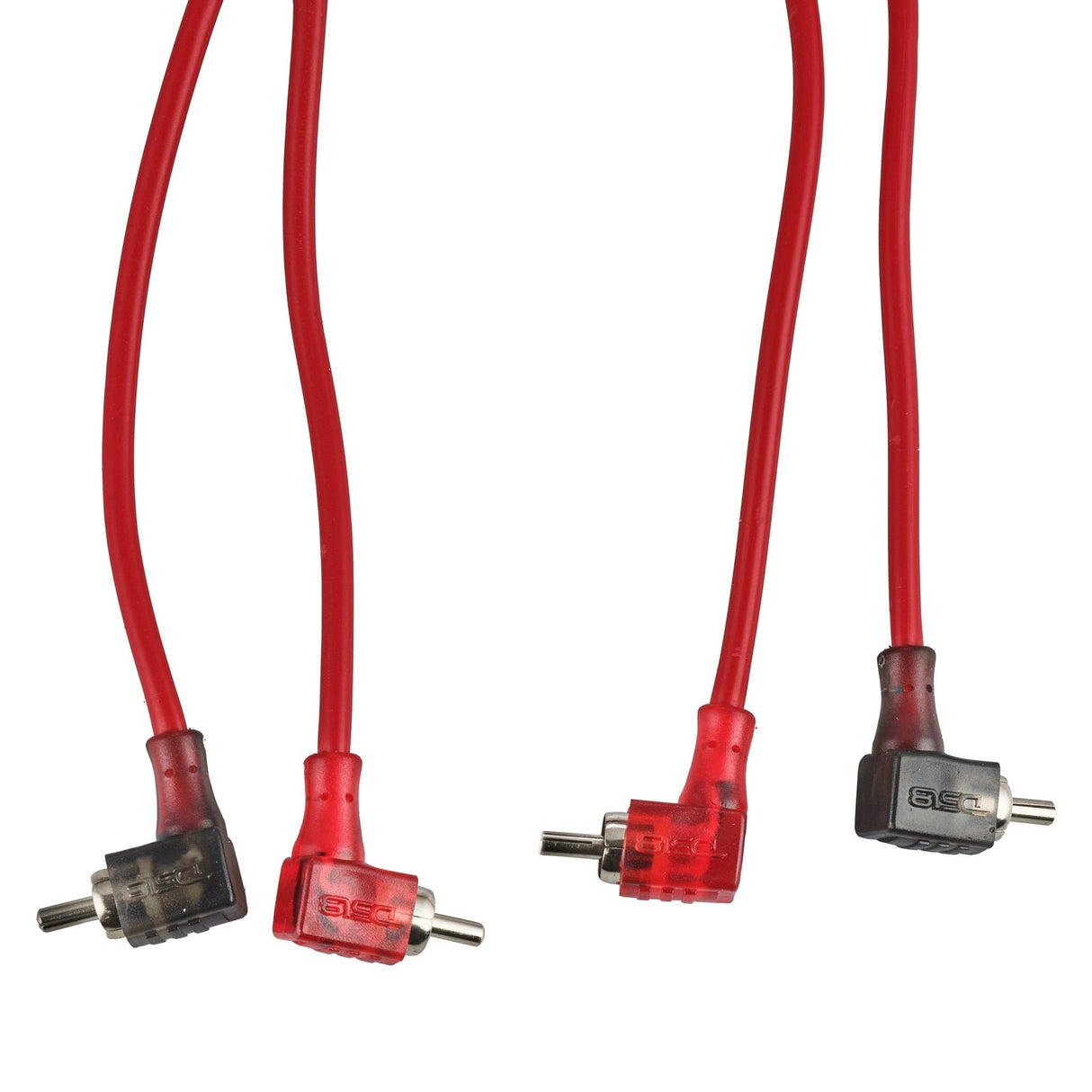100% OFC Ultra Flex 2-Channel RCA with 90 Degree Ends, Dual Twist Wire, Red Braided Jacket - 3 ft