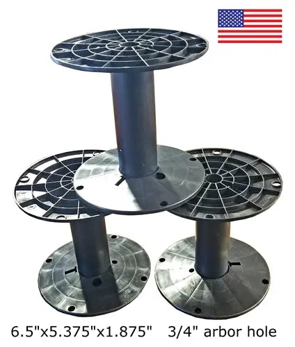 15 Black Plastic Spool Cable Wire Reel 6 1/2 " Dia x 5.375" H WITH 3/4 ARBOR AC/DC WIRE AND SUPPLY