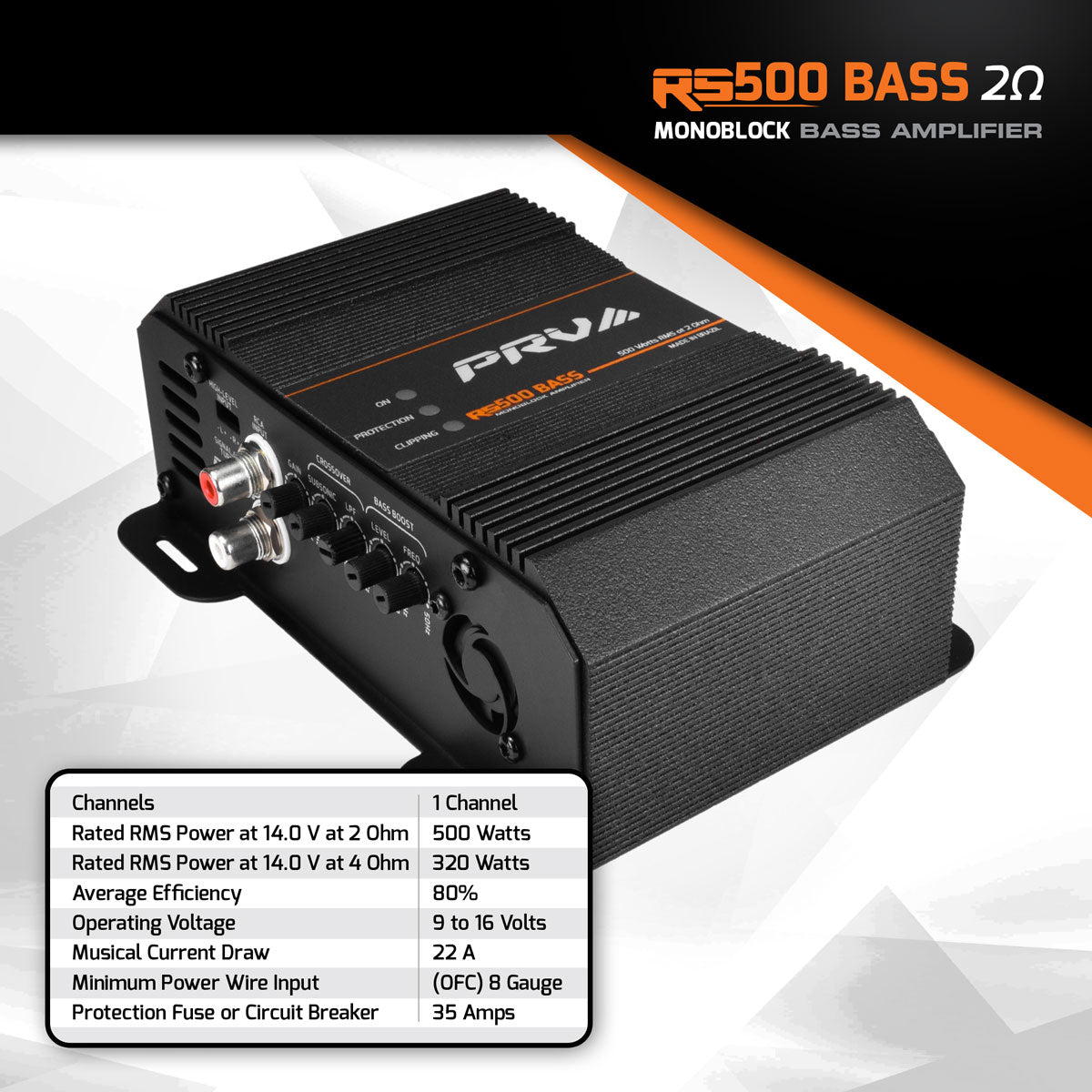 PRV Audio RS500 BASS Monoblock Car Amplifier 500 Watts 2 Ohm