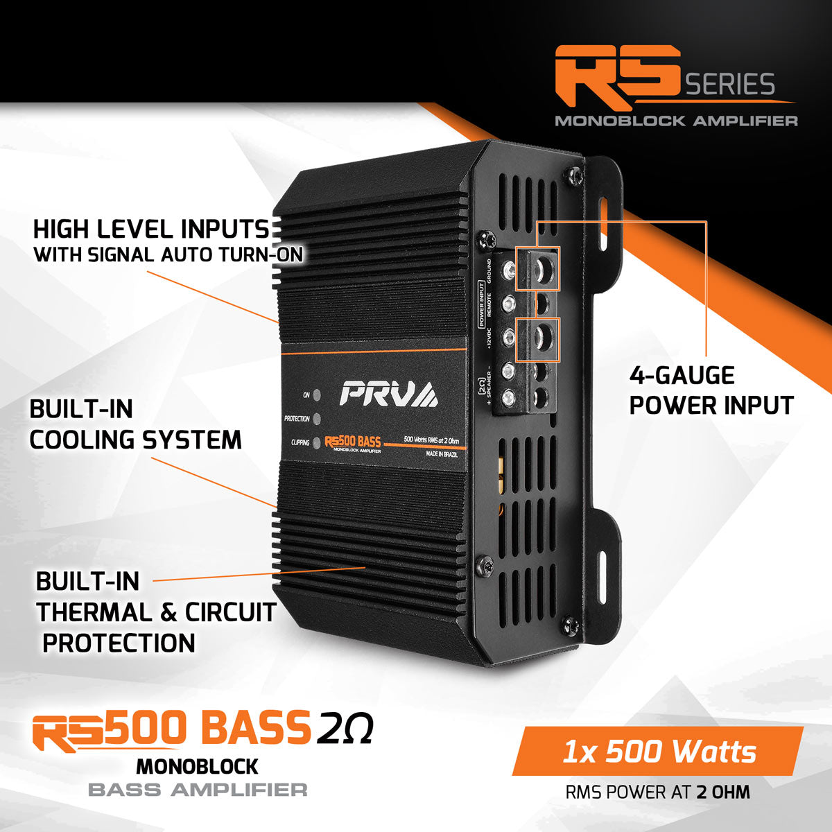 RS500 BASS 2 Ohm - 1 Channel Monoblock Amplifier PRV