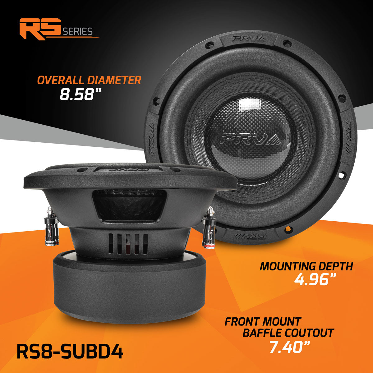 RS8-SUBD4  PRV 8” Car Subwoofer  Dual 4 Ohm 500 Watts PRV